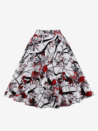 女性のための赤花柄コットン膝丈高層ウエスト秋と冬の女性ボトムス