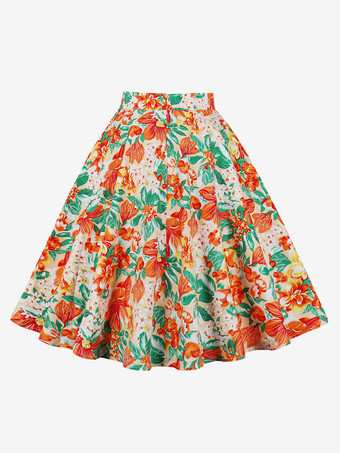 女性のための赤花柄コットン膝丈高層ウエスト秋と冬の女性ボトムス