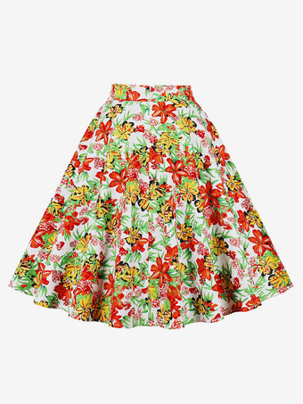 女性のための赤花柄コットン膝丈高層ウエスト秋と冬の女性ボトムス