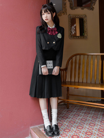 Academic Lolita Outfits Black Long Sleeves Cravat Overcoat