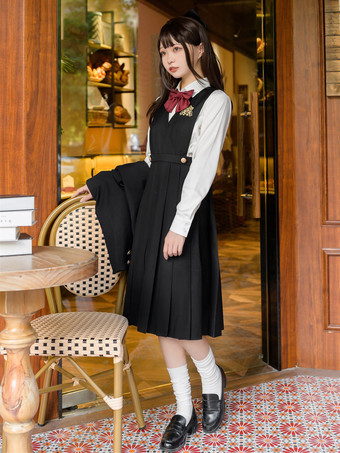 Academic Lolita Outfits Black Long Sleeves Cravat Overcoat