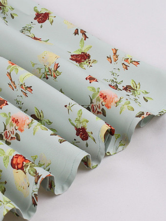 Jupe Femmes Bleu Ciel Clair Boutons Imprimé Fleuri Longueur Au Genou Taille Haute