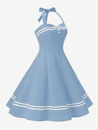 レトログラマードレス 1950年代 オードリー ヘップバーン スタイル アクアティック チェック柄 バックレス ボタン ノースリーブ スウィートハートネック ミディアム ロカビリー ドレス