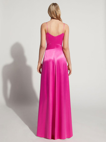 イブニングドレス Aライン Vネック マキシレングス ノースリーブ ジッパー 弾性シルクのようなサテン フォーマルパーティードレス 無料カスタマイズ