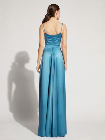 イブニングドレス Aライン Vネック マキシレングス ノースリーブ ジッパー 弾性シルクのようなサテン フォーマルパーティードレス 無料カスタマイズ