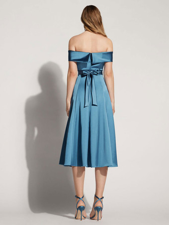 ホームカミングドレス ティーレングス Aライン バトーネック パーティードレス 無料カスタマイズ