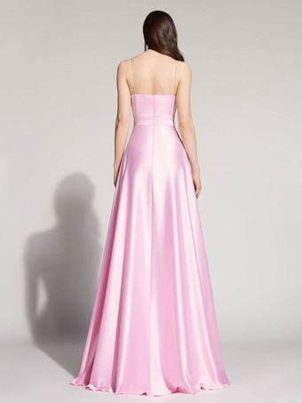 イブニングドレス A ライン スクエアネック ノースリーブ バックレス スプリット フロント サテン ソーシャル ページェント ドレス 無料カスタマイズ