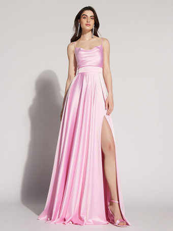 イブニングドレス A ライン スクエアネック ノースリーブ バックレス スプリット フロント サテン ソーシャル ページェント ドレス 無料カスタマイズ