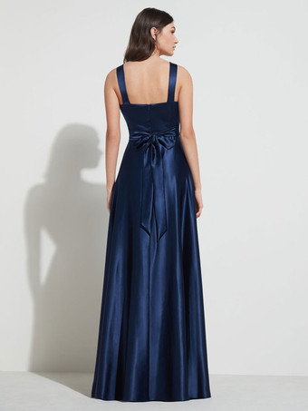 イブニングドレス A ライン 恋人ネック マキシレングス ノースリーブ ジッパー サッシュ 弾性シルクのようなサテン 社交パーティードレス 無料カスタマイズ