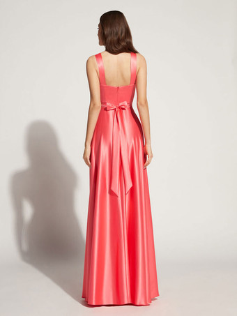 イブニングドレス A ライン 恋人ネック マキシレングス ノースリーブ ジッパー サッシュ 弾性シルクのようなサテン 社交パーティードレス 無料カスタマイズ