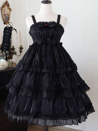 ブラック スイートロリータドレスポリエステルノースリーブジャンパーロリータドレス