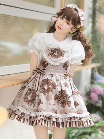 甘いロリータ ドレス ポリエステル ノースリーブ フリル ジャンパー ロリータ ドレス