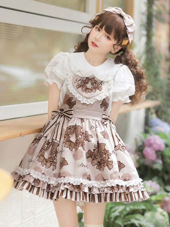甘ロリータ ブラウス ホワイト ロリータ トップ 半袖 フリル ボウ ボウ ロリータ シャツ