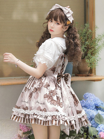 甘ロリータ ブラウス ホワイト ロリータ トップ 半袖 フリル ボウ ボウ ロリータ シャツ