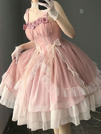 ロリータドレス ポリエステル ノースリーブ スウィート ジャンパードレス