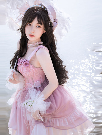 ロリータドレス ポリエステル ノースリーブ スウィート ジャンパードレス