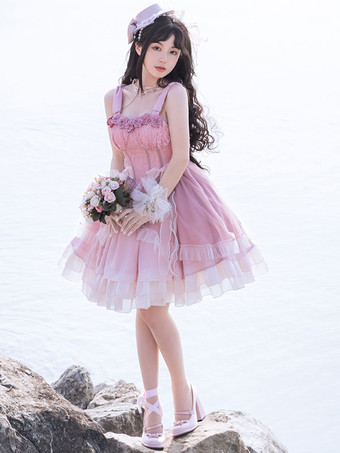 ロリータドレス ポリエステル ノースリーブ スウィート ジャンパードレス