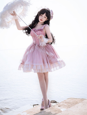 ロリータドレス ポリエステル ノースリーブ スウィート ジャンパードレス