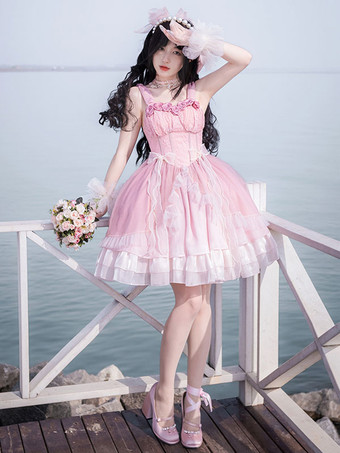 ロリータドレス ポリエステル ノースリーブ スウィート ジャンパードレス