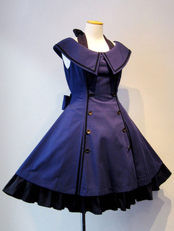 ブルー ハロウィン ゴシックロリータ ドレス フリル ブラック