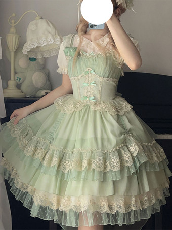 グリーン ロリータドレス ポリエステル スウィート ノースリーブ ジャンパードレス