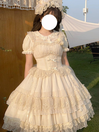 ライト アプリコットロリータドレス ポリエステル スウィート ノースリーブ ジャンパードレス