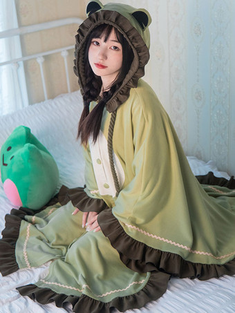 Sweet Lolita Poncho Verde Poliéster Volantes Summer Lolita Outwears