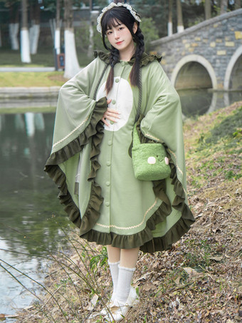 Sweet Lolita Poncho Verde Poliéster Volantes Summer Lolita Outwears