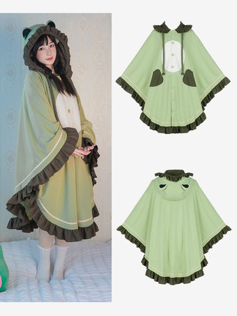 Sweet Lolita Poncho Verde Poliéster Volantes Summer Lolita Outwears