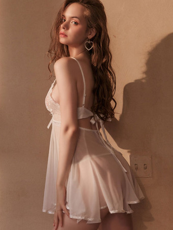 ベビードール女性白い弓薄手のセクシーなランジェリー