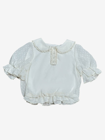 甘いロリータ ブラウス半袖トップ ホワイト ロリータ トップ ロリータ シャツ