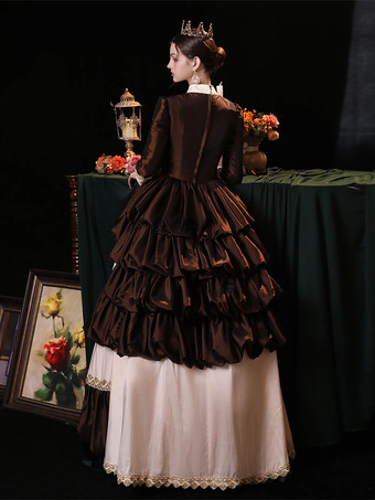 コーヒー ブラウン レトロ衣装ポリエステル ドレス女性のルネッサンス マリー ・ アントワネット衣装パーティー ウエディング ドレス