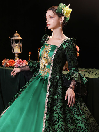 グリーン レトロ コスチューム 女性用 マリー アントワネット コスチューム ポリエステル チュニック ドレス ヨーロピアン スタイル 18世紀 コスチューム