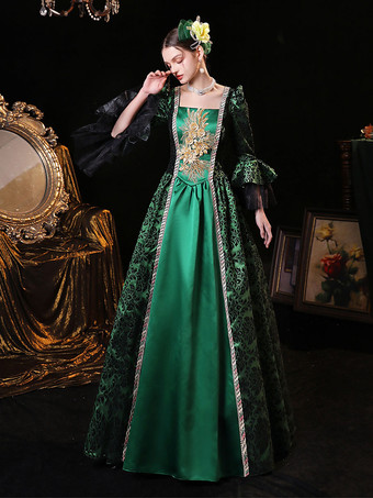 グリーン レトロ コスチューム 女性用 マリー アントワネット コスチューム ポリエステル チュニック ドレス ヨーロピアン スタイル 18世紀 コスチューム