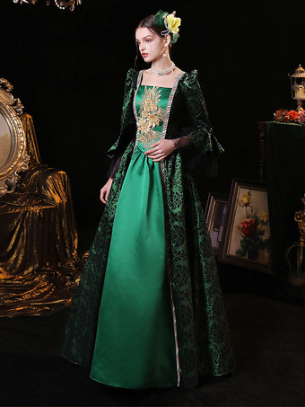 グリーン レトロ コスチューム 女性用 マリー アントワネット コスチューム ポリエステル チュニック ドレス ヨーロピアン スタイル 18世紀 コスチューム