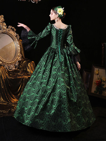 グリーン レトロ コスチューム 女性用 マリー アントワネット コスチューム ポリエステル チュニック ドレス ヨーロピアン スタイル 18世紀 コスチューム