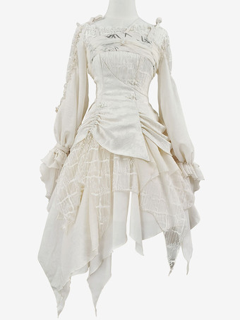 甘いロリータ ブラウス エクリュ ホワイト ロリータ トップ長袖刺繍レースアップ ロリータ シャツ