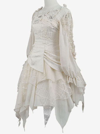 甘いロリータ ブラウス エクリュ ホワイト ロリータ トップ長袖刺繍レースアップ ロリータ シャツ