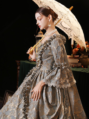 グレーのレトロな衣装の女性のポリエステル ドレス ヨーロッパ スタイル マリー ・ アントワネット衣装パーティー ウエディング ドレス