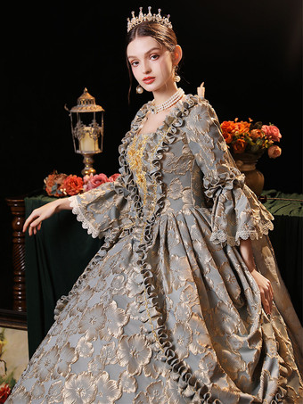 グレーのレトロな衣装の女性のポリエステル ドレス ヨーロッパ スタイル マリー ・ アントワネット衣装パーティー ウエディング ドレス