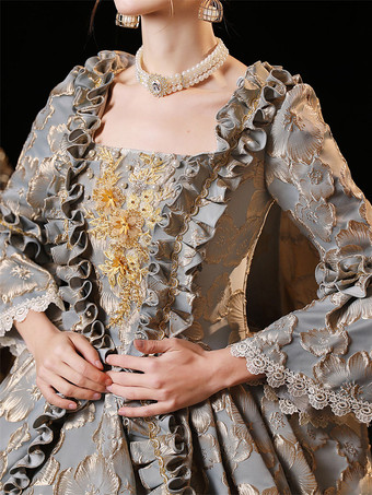 グレーのレトロな衣装の女性のポリエステル ドレス ヨーロッパ スタイル マリー ・ アントワネット衣装パーティー ウエディング ドレス