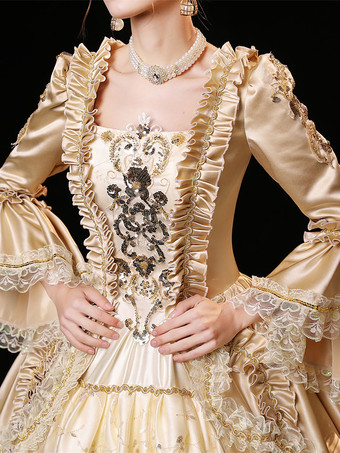 シャンパンレトロコスチューム女性用ポリエステルドレスユーロスタイルマリー・アントワネットコスチュームパーティーウエディングドレス