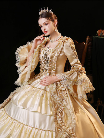 シャンパン レトロ コスチューム ポリエステル ドレス 女性用 マリー アントワネット コスチューム レトロ 仮面舞踏会 ボールガウン