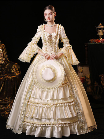 シャンパン レトロ コスチューム ポリエステル ドレス 女性用 マリー アントワネット コスチューム レトロ 仮面舞踏会 ボールガウン