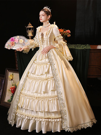 シャンパン レトロ コスチューム ポリエステル ドレス 女性用 マリー アントワネット コスチューム レトロ 仮面舞踏会 ボールガウン