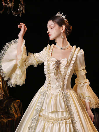 シャンパン レトロ コスチューム ポリエステル ドレス 女性用 マリー アントワネット コスチューム レトロ 仮面舞踏会 ボールガウン