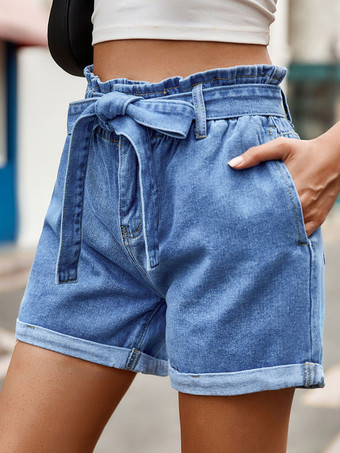 Shorts Pour Femmes Décontractés À Lacets En Denim