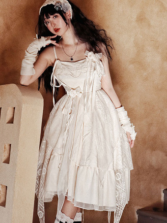 牧歌的なスタイルのロリータ JSK ドレス エクリュ ホワイト ロリータ ジャンパー スカート