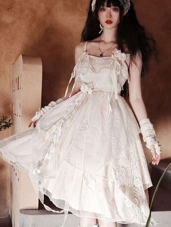 牧歌的なスタイルのロリータ JSK ドレス エクリュ ホワイト ロリータ ジャンパー スカート