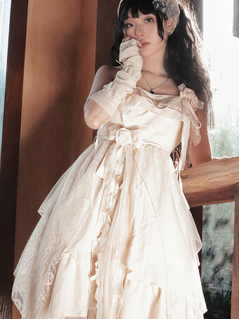 牧歌的なスタイルのロリータ JSK ドレス エクリュ ホワイト ロリータ ジャンパー スカート